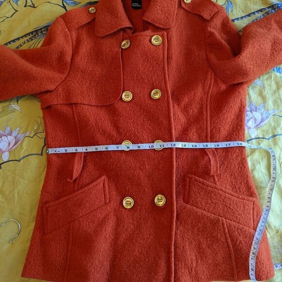 SANDRO sport tangerine orange wool pea coat euc sz m - Picture 4 of 7